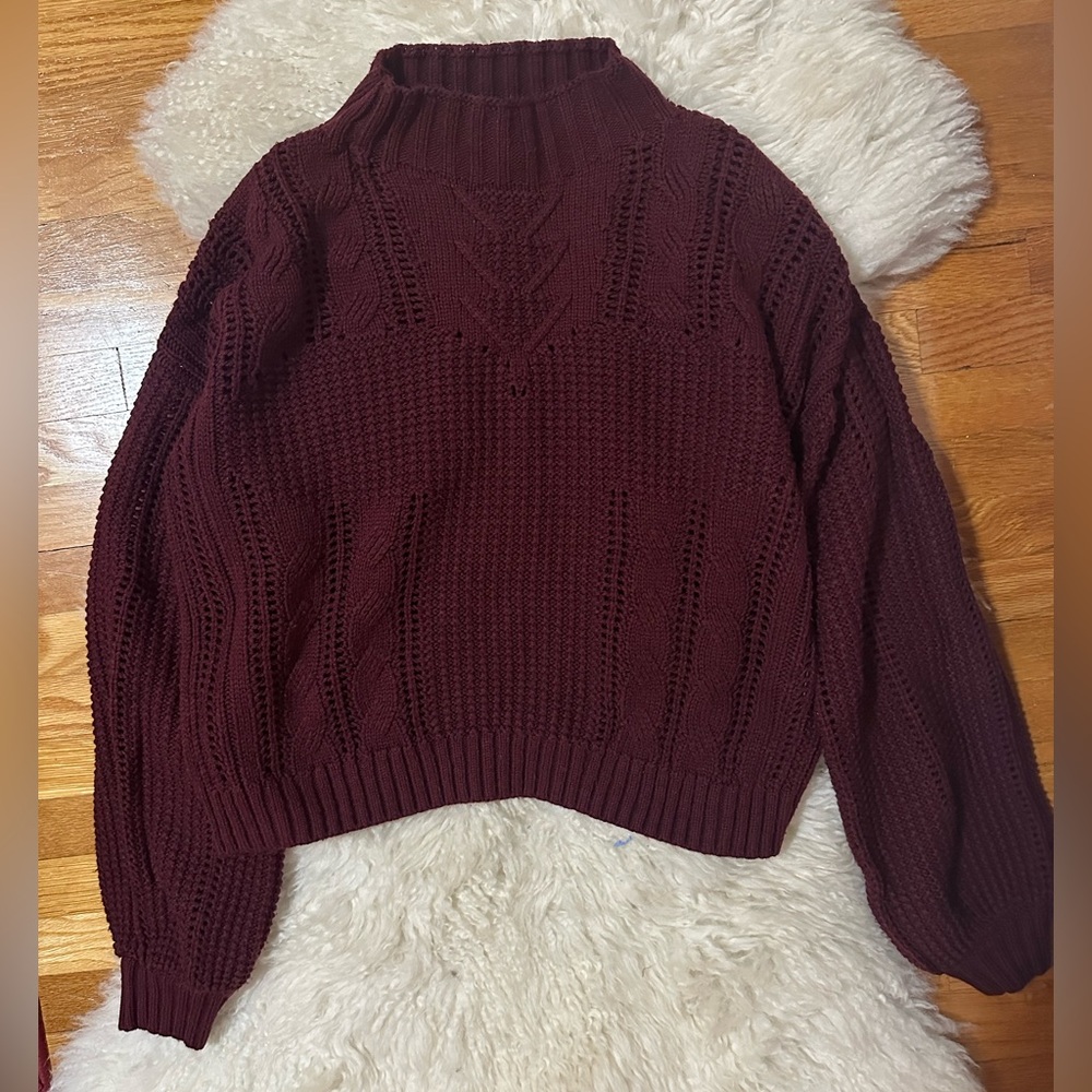 Burgundy TopShop Cable Knit Sweater